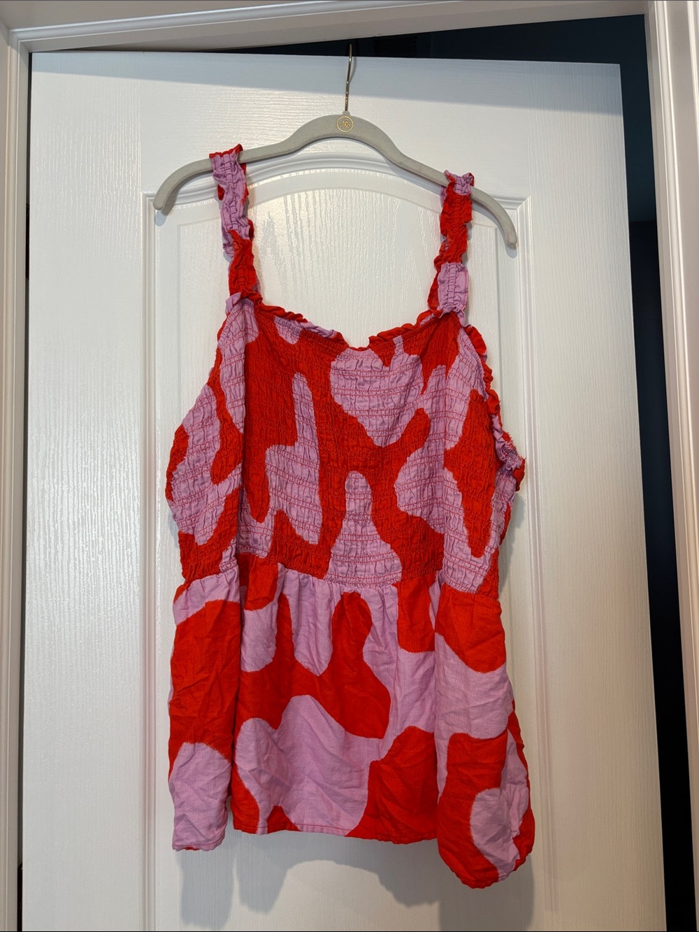 Red and Pink Patterned Smocked Tank Top